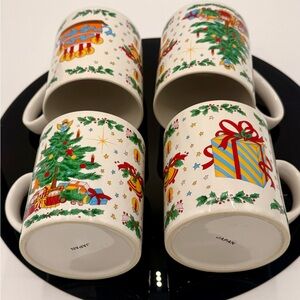 Set of Four Vintage Christmas Tree and Presents 10 oz. Mugs from Japan 1980s